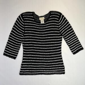 Cache Crochet & Beaded Top Black and White Women's size 12, vintage, embellished